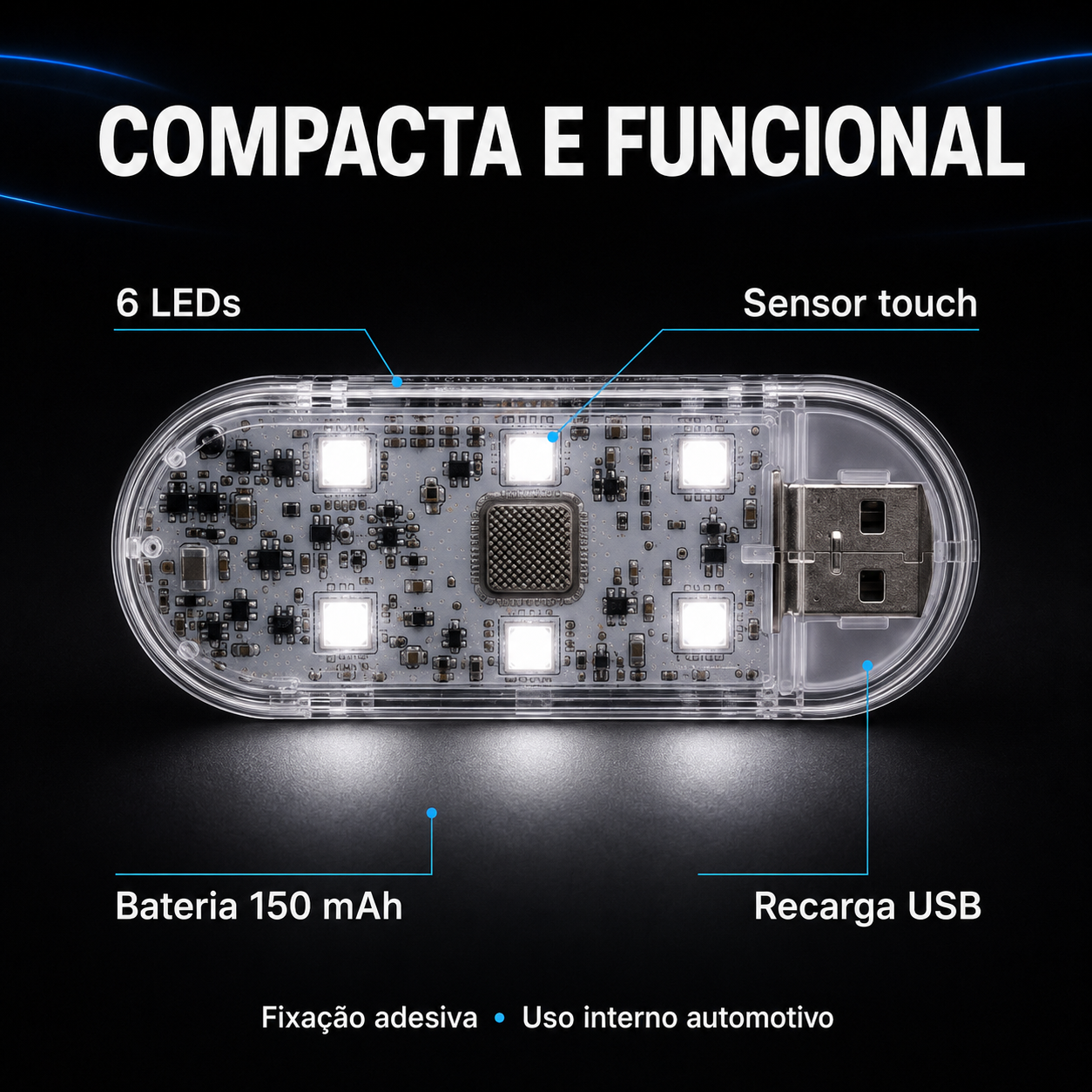 Rechargeable LED Touch Light for Car Interior