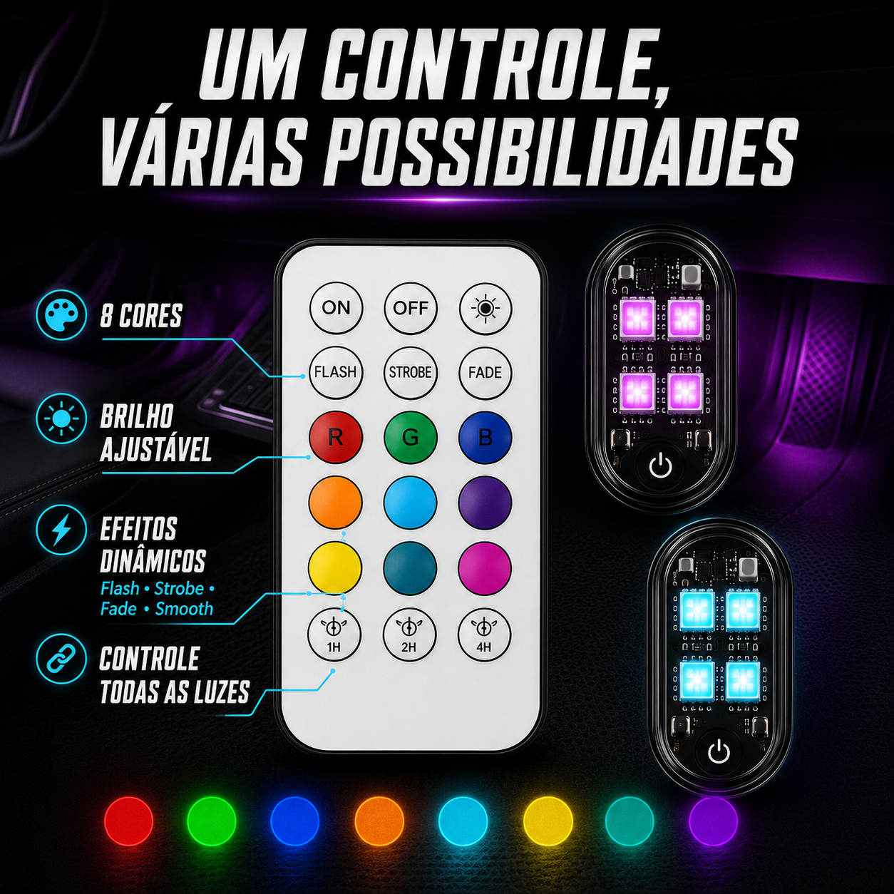 CarroTop RGB Control Pro™ Kit de Luzes RGB sem Fio
